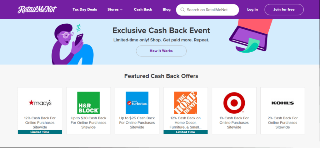 RetailMeNot cashback extension app