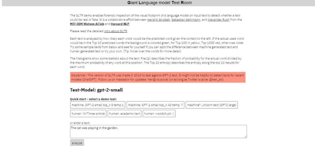 GLTR – Giant Language Model Test Room pricing