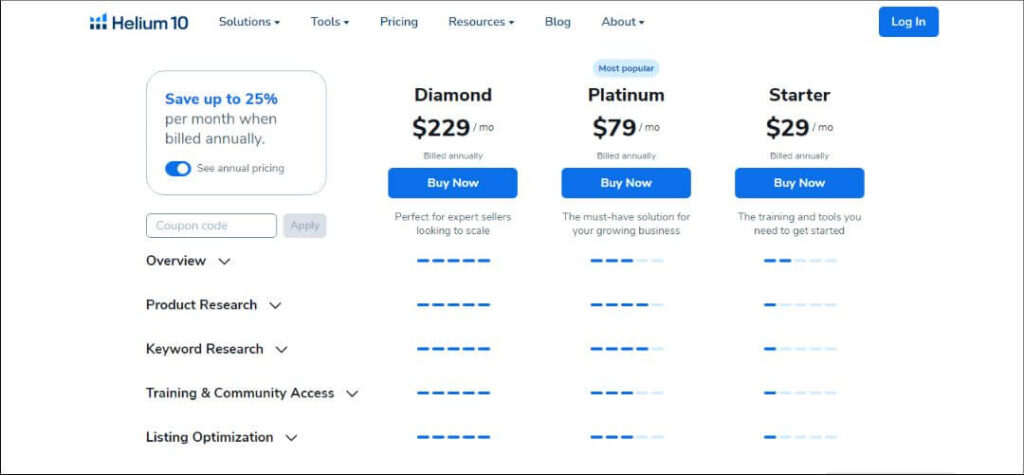 Helium 10 pricing