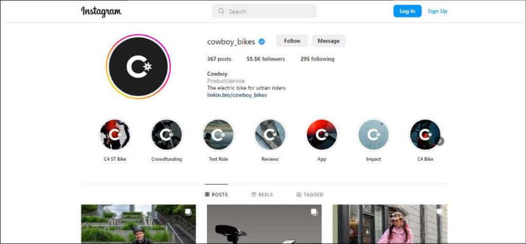 Cowboy Bikes: example of ecommerce using instagram shops